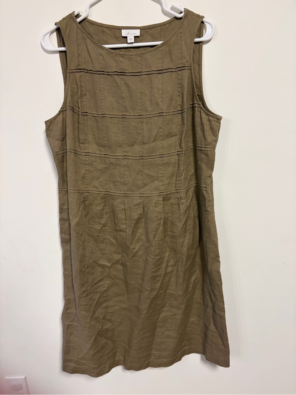 J. Jill Love Linen 100% Linen Pleated Midi Dress Sleeveless Medium Beige Tan